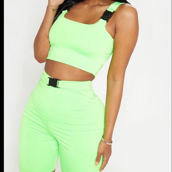 neon green buckle crop top